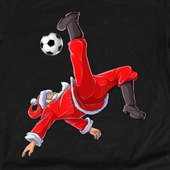 Soccer Christmas T-Shirt, Santa Bicycle Kick Xmas T-Shirt - Picture 2 of 5